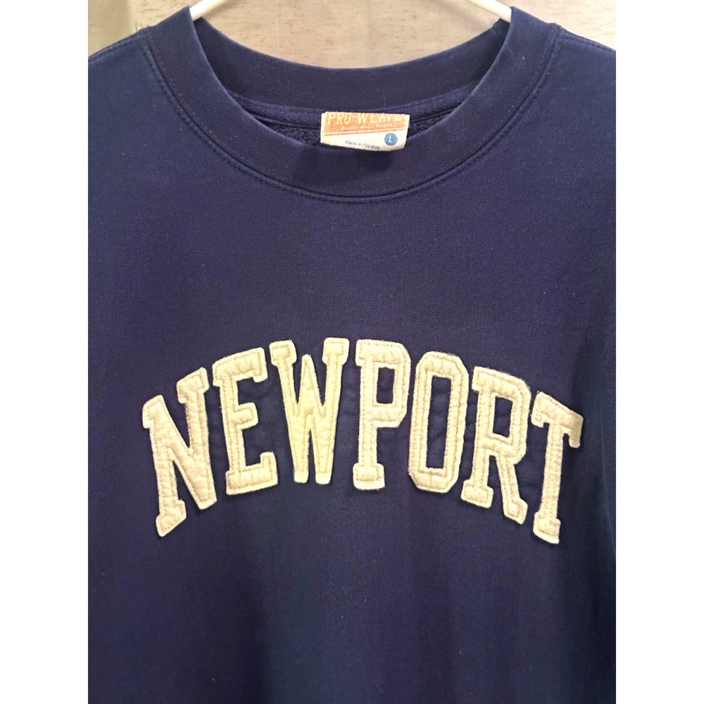 Vintage Newport Spellout Crewneck Sweatshirt Large Navy Blue Old Money